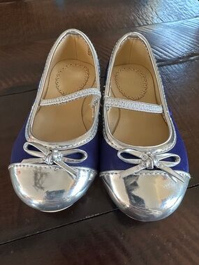 Janie and Jack Navy and Silver Bow Mary Jane Flats